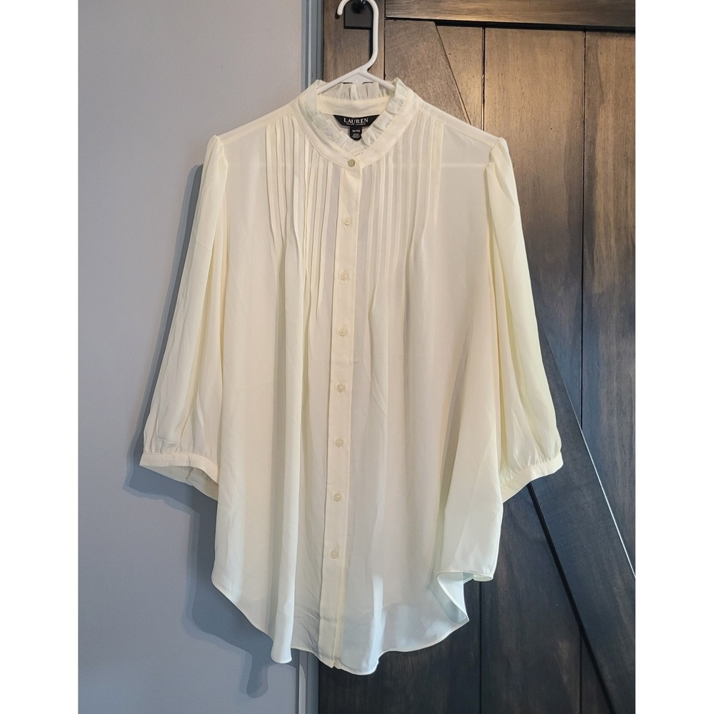 Lauren Ralph Lauren Plus Size Pleated Georgette Blouse Cream $135 Size 1X - Picture 2 of 11